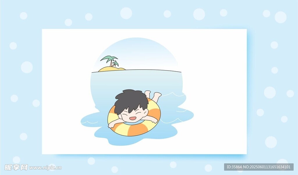 水中嬉戲的可愛卡通小孩