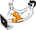 躺平男子愜意用電腦娛樂