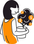 女孩呵護金錢樹