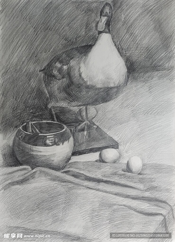 靜物素描鴨與罐子組合