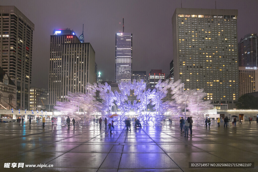 城市夜景噴泉璀璨燈光秀