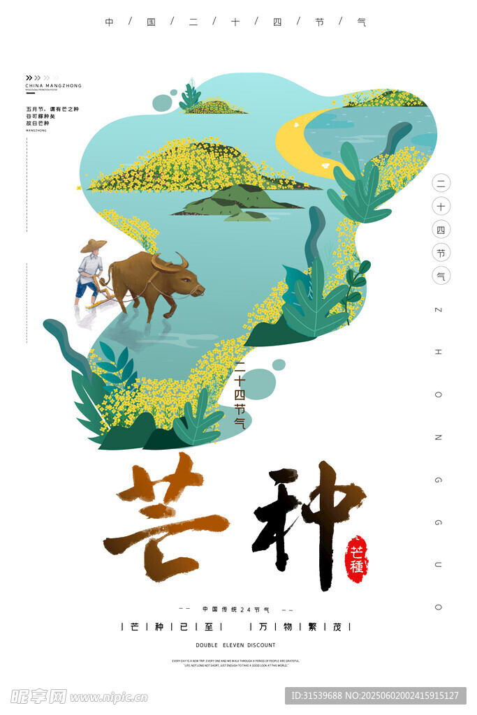 二十四節(jié)氣芒種油菜花田山水耕田