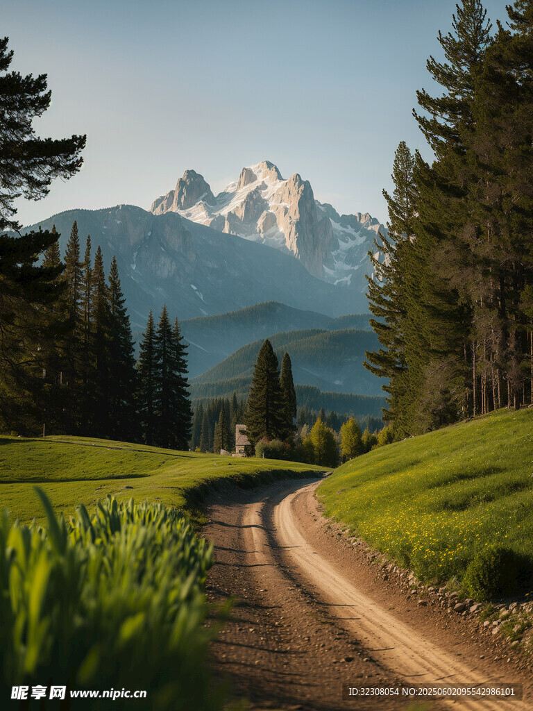 山間土路旁的秀麗自然風景