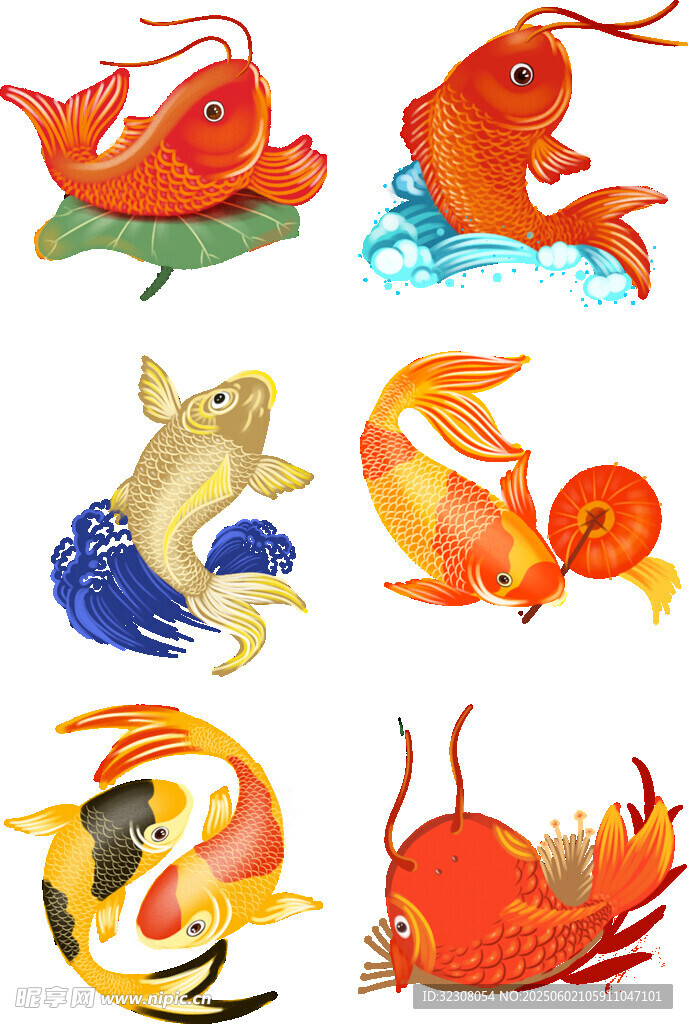 水彩風格多彩魚類插畫