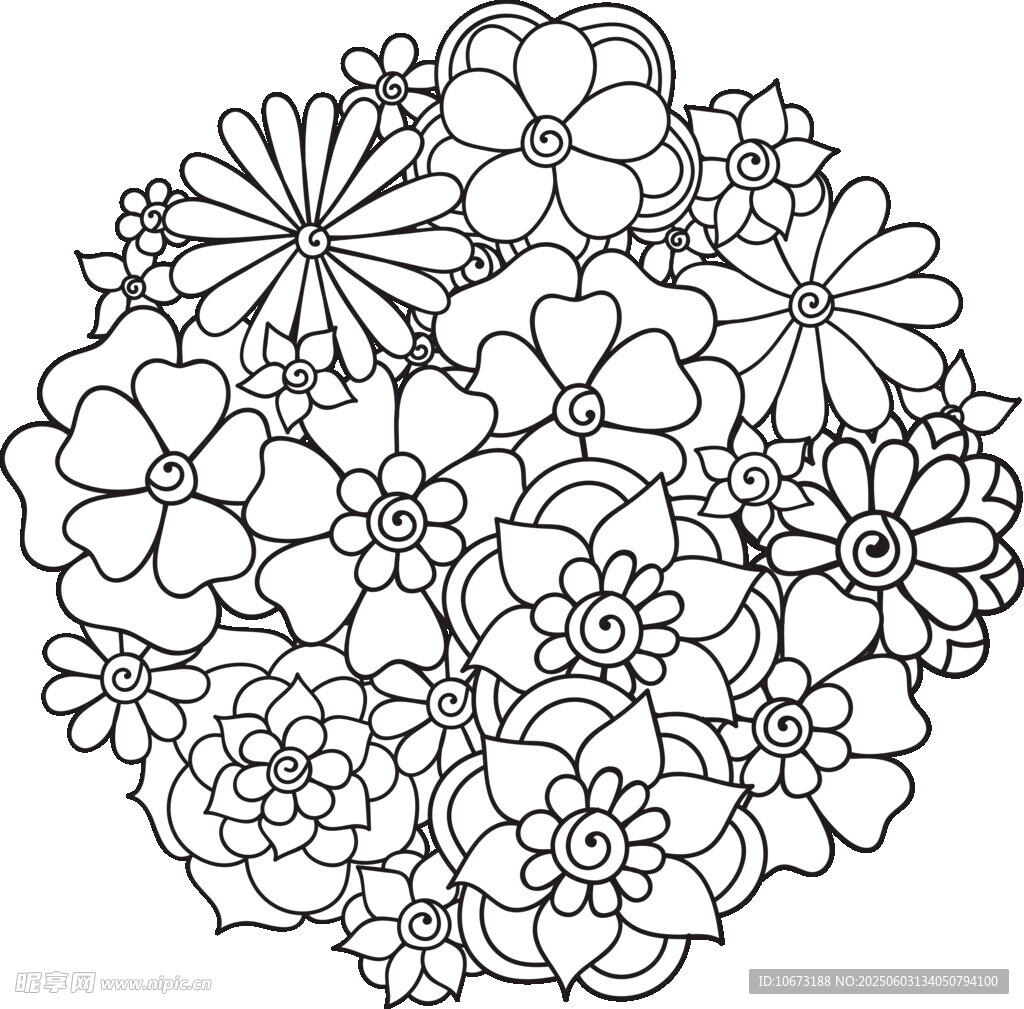 花卉圖案黑白線稿插畫