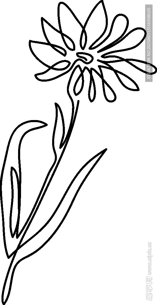 手繪線(xiàn)條風(fēng)單枝花卉圖案