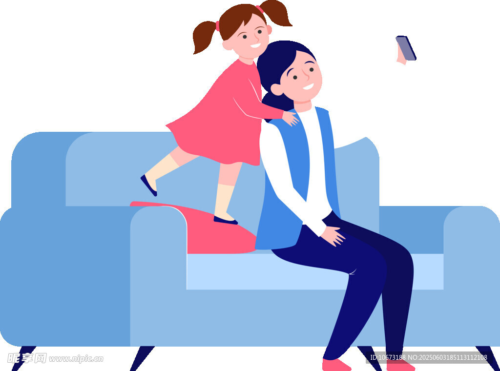女兒在沙發上與母親親昵互動