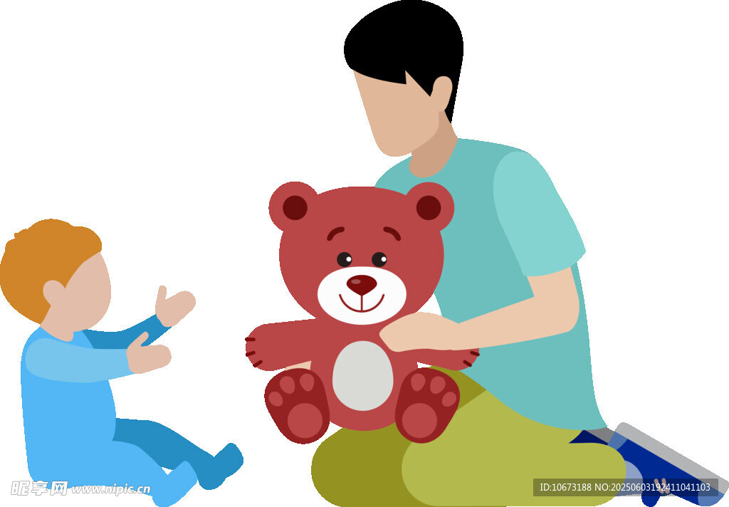 父親與孩子玩泰迪熊