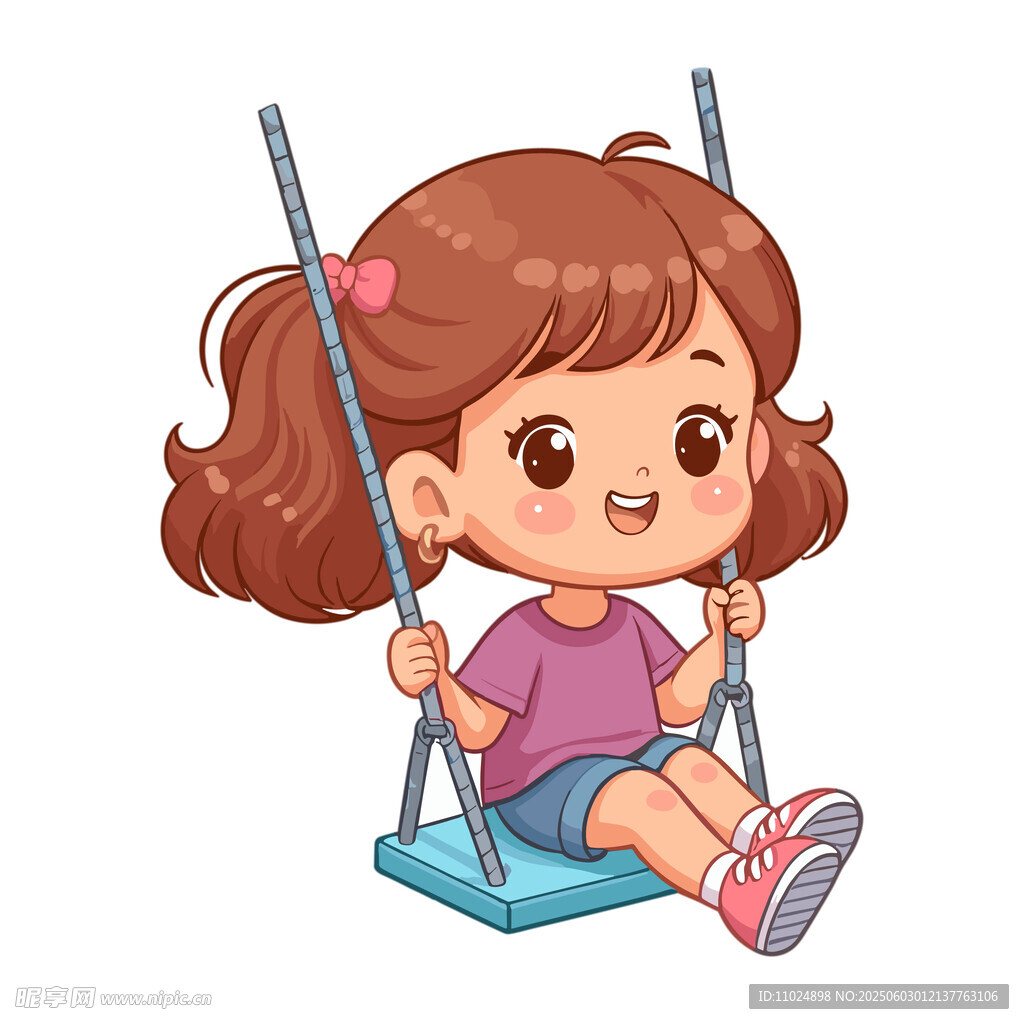 小女孩開心蕩秋千