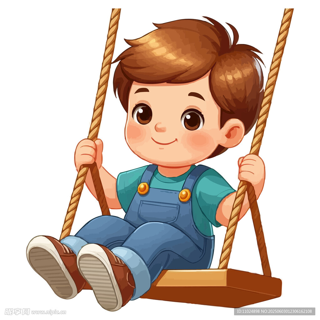 小男孩開(kāi)心蕩秋千