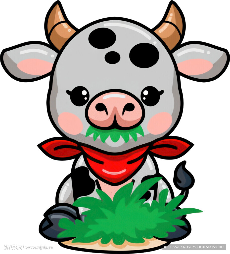 可愛小牛吃草圖
