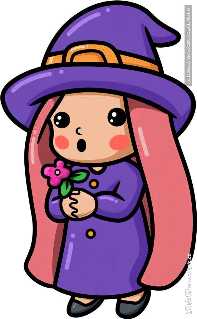 可愛女巫小兔手持魔法花