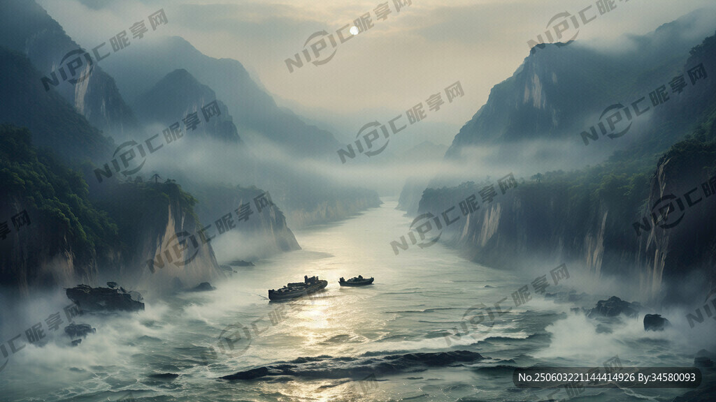 長江三峽夔門 湍急江流穿峽而過