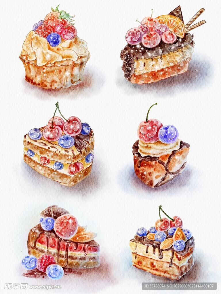 水彩蛋糕插畫