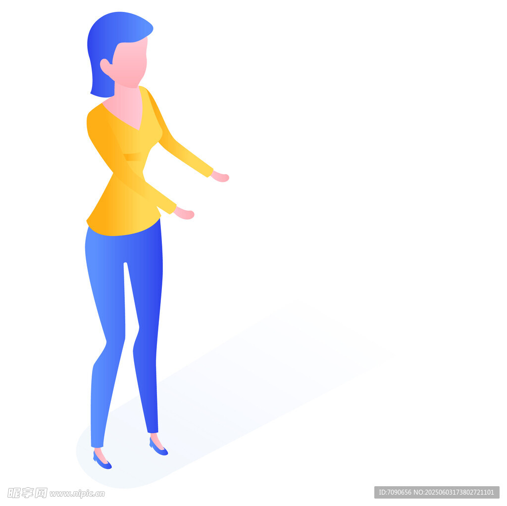 站立的藍衣黃衣女性
