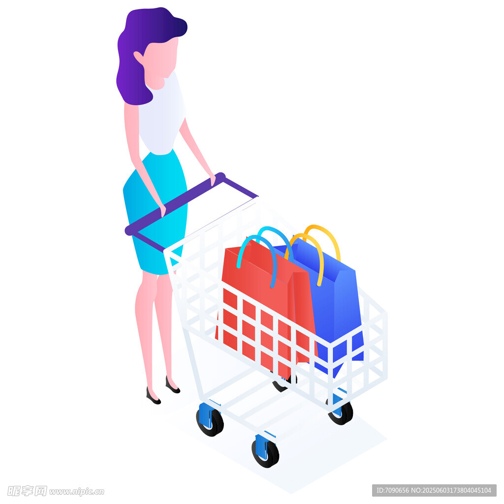 女子推購物車滿載商品
