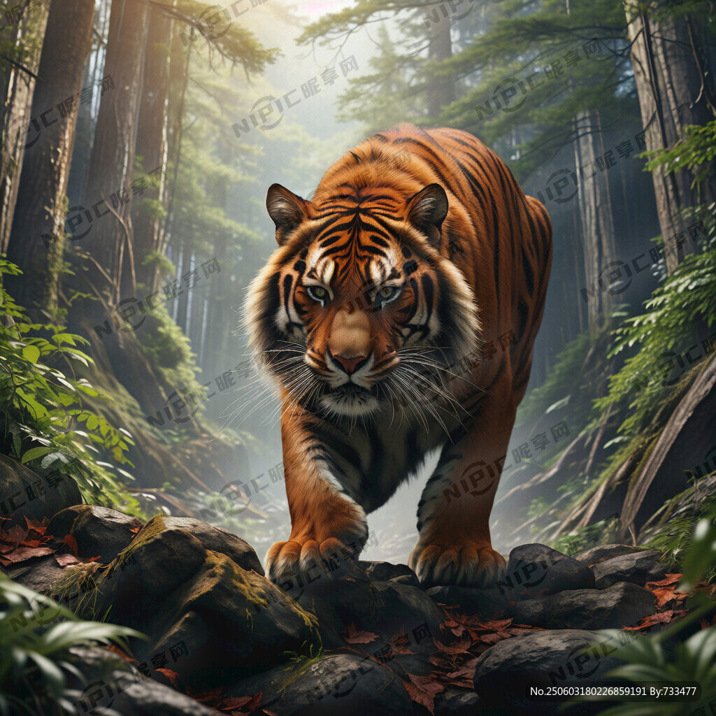 威嚴的猛虎上山轉身的高清晰圖像