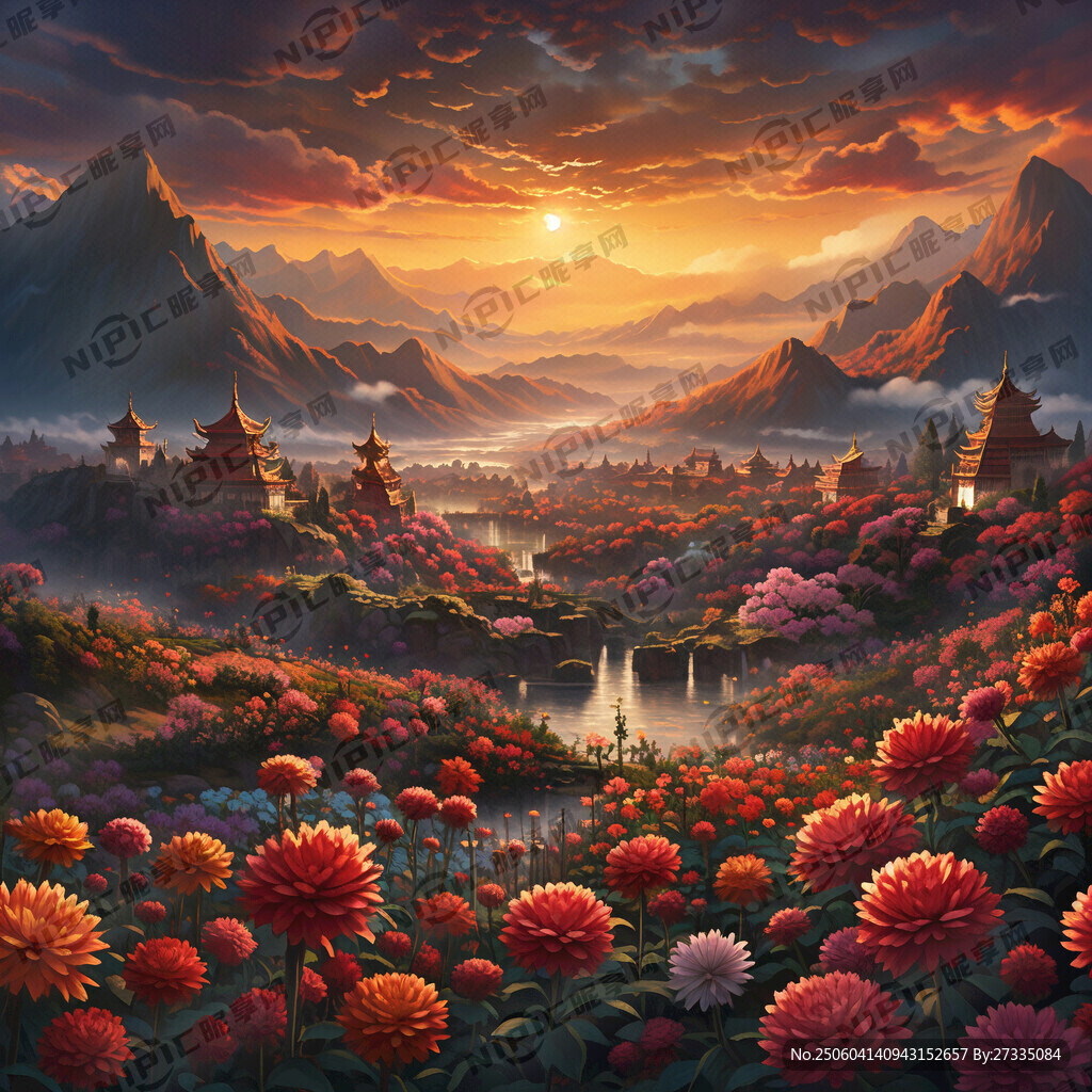 金山 太陽 宏大場景 花團錦簇