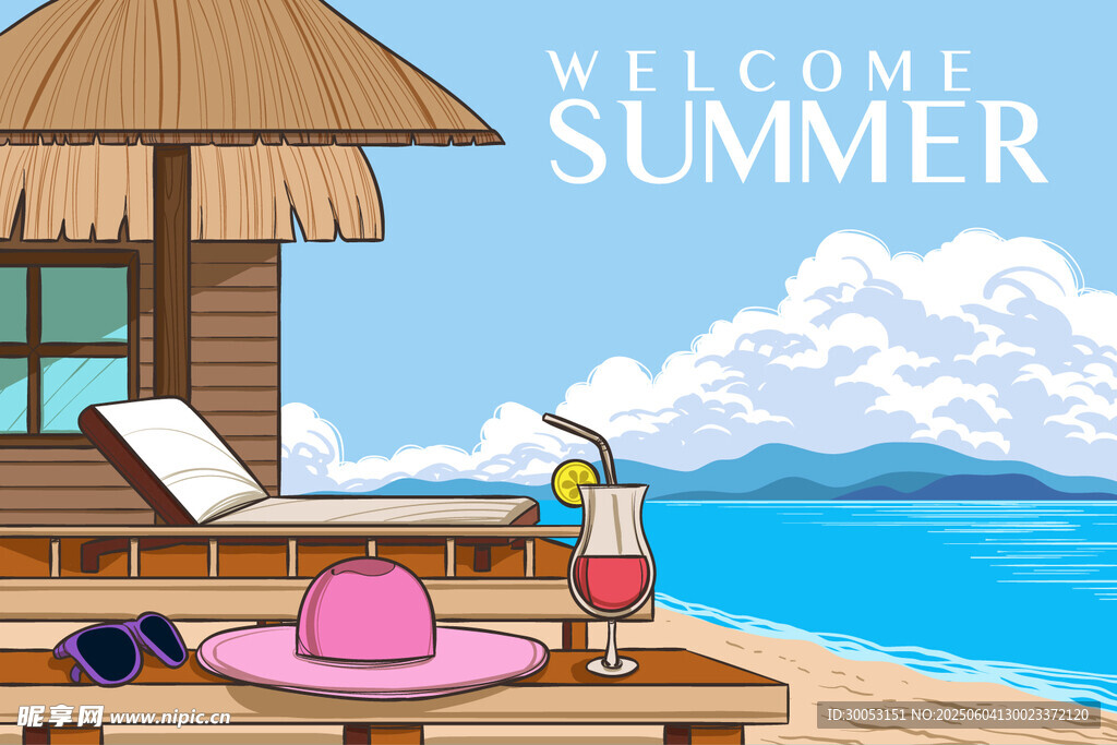 夏日海濱小屋度假場景