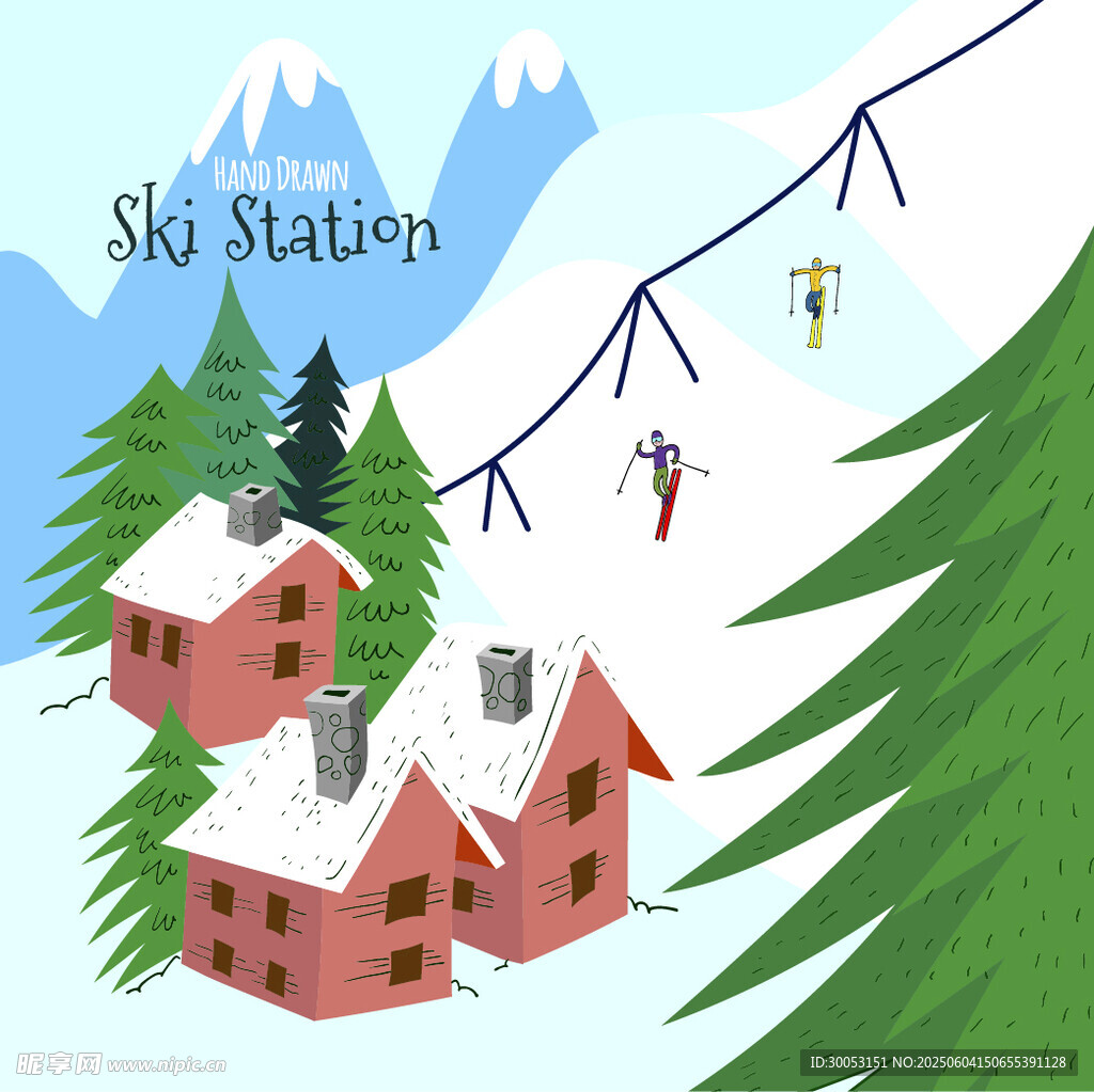滑雪勝地山間小屋景觀