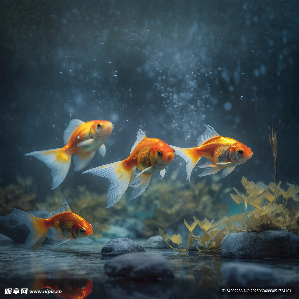 水中暢游的多彩金魚