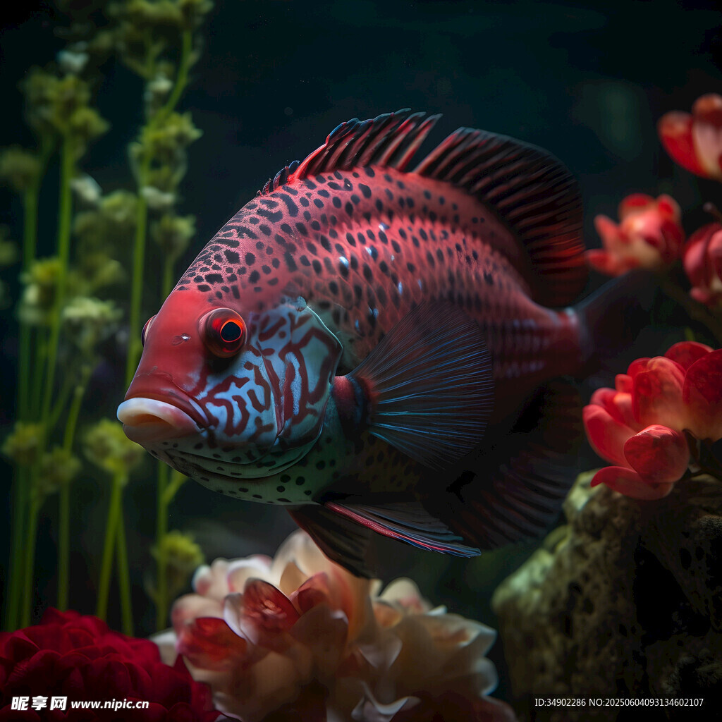 艷麗紅魚悠游于多彩水族