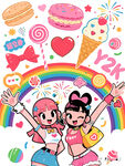 歡樂女孩與繽紛甜品元素
