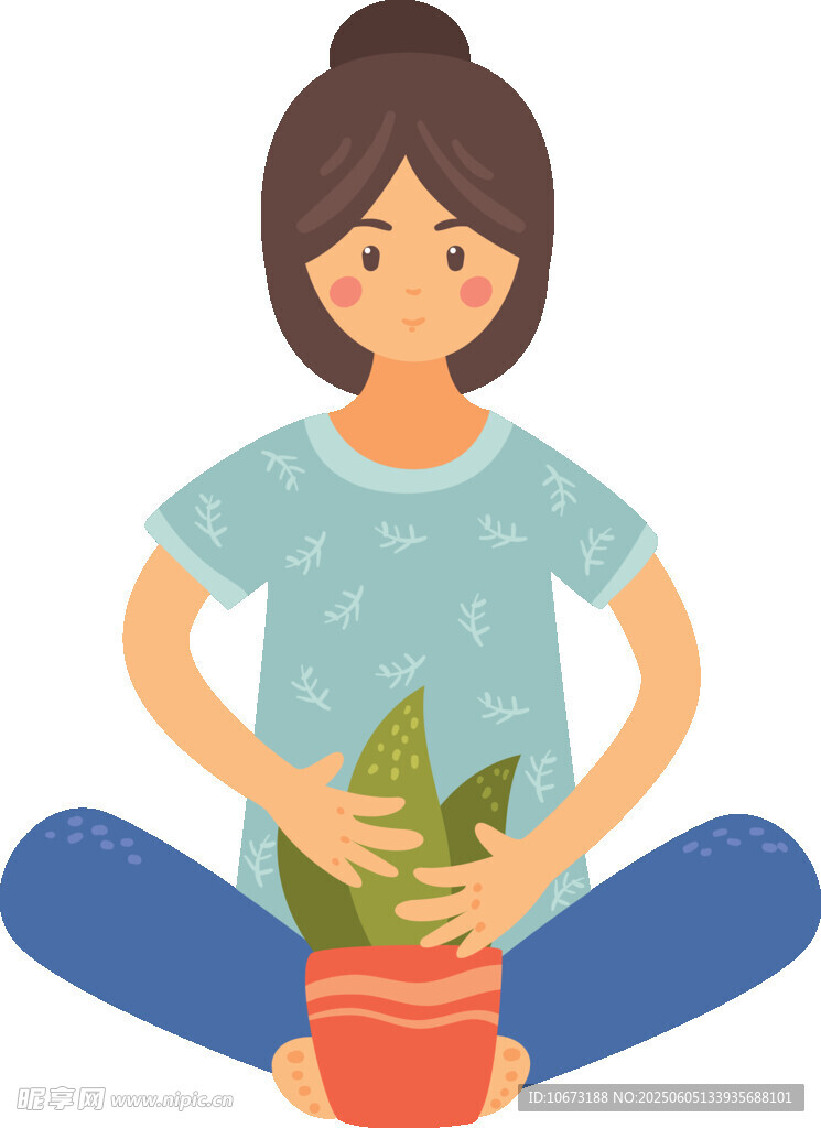 女孩開心捧綠植