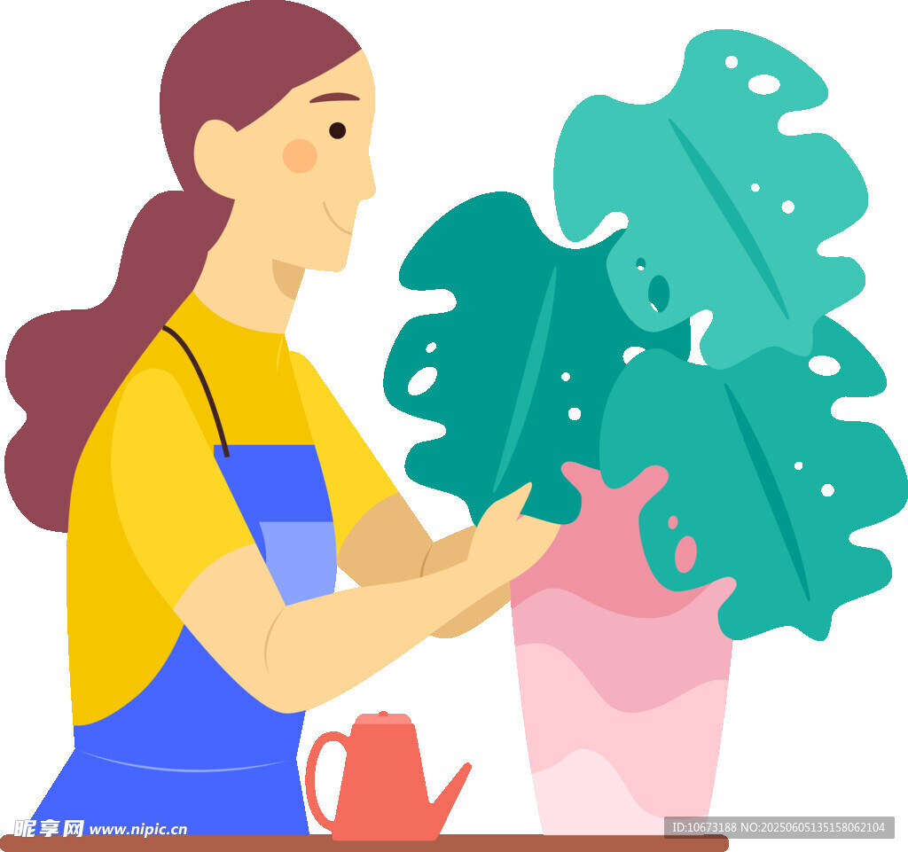女士精心照料室內(nèi)綠植