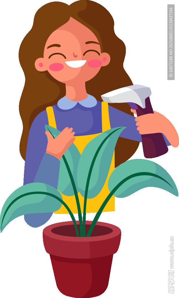 女孩開心給綠植澆水