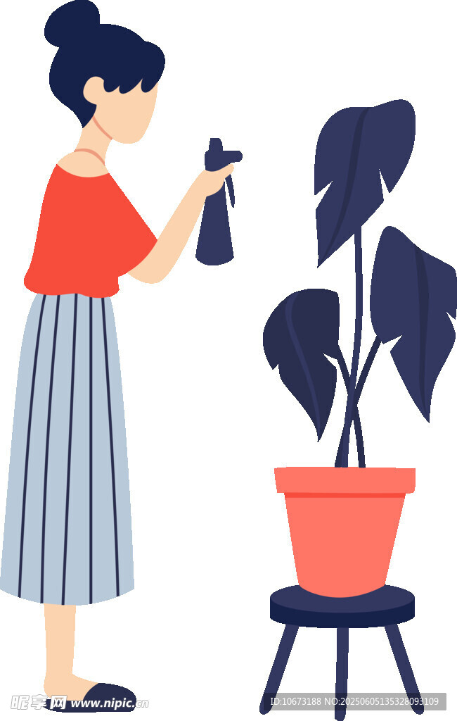 女士給盆栽植物噴水
