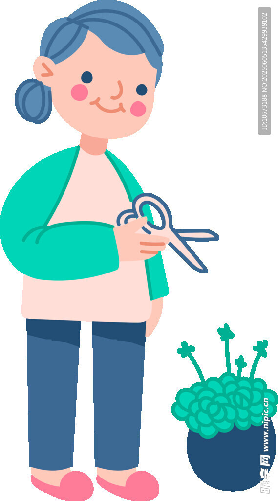 老奶奶開心修剪盆栽