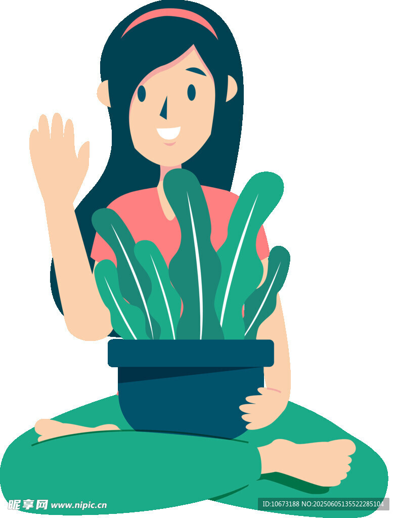 女孩愜意地與綠植相伴