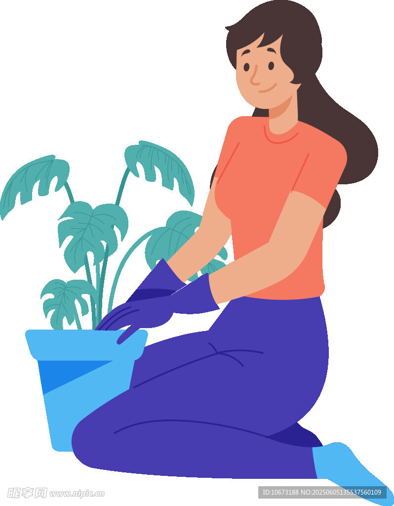 女子專注進(jìn)行盆栽種植