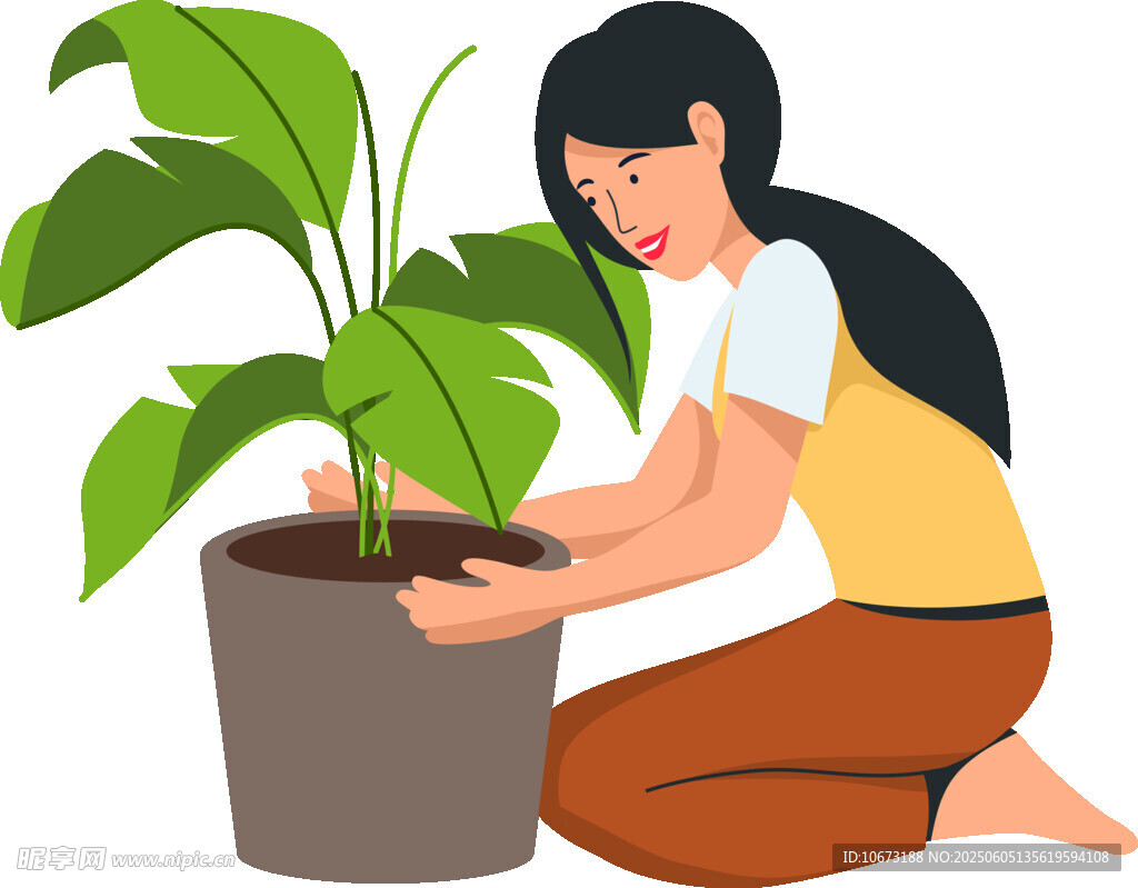 女子專注栽種綠植