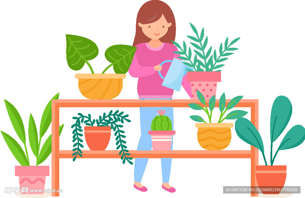 女孩專注照料多樣盆栽