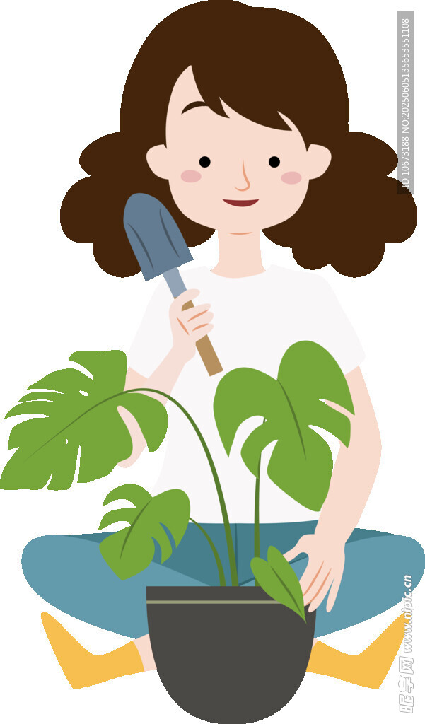 女孩手持話筒與綠植相伴