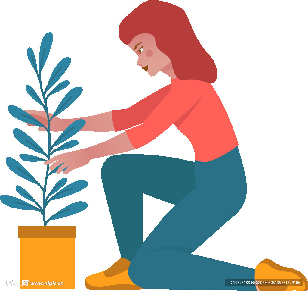 女子專注盆栽綠植養護