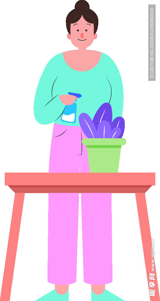 女士桌邊打理紫色盆栽