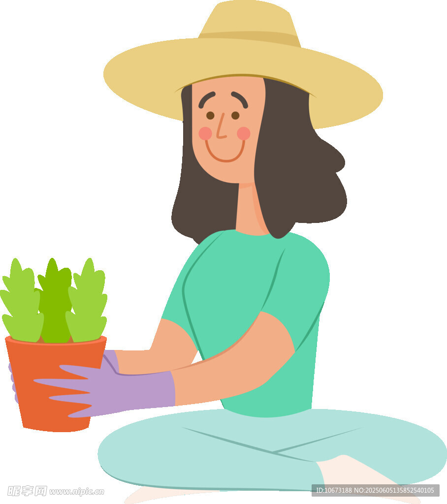 女子愜意盆栽綠植時光
