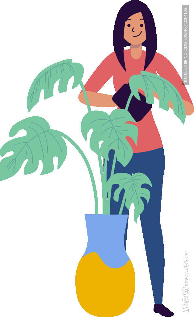 女子與綠植的溫馨畫面