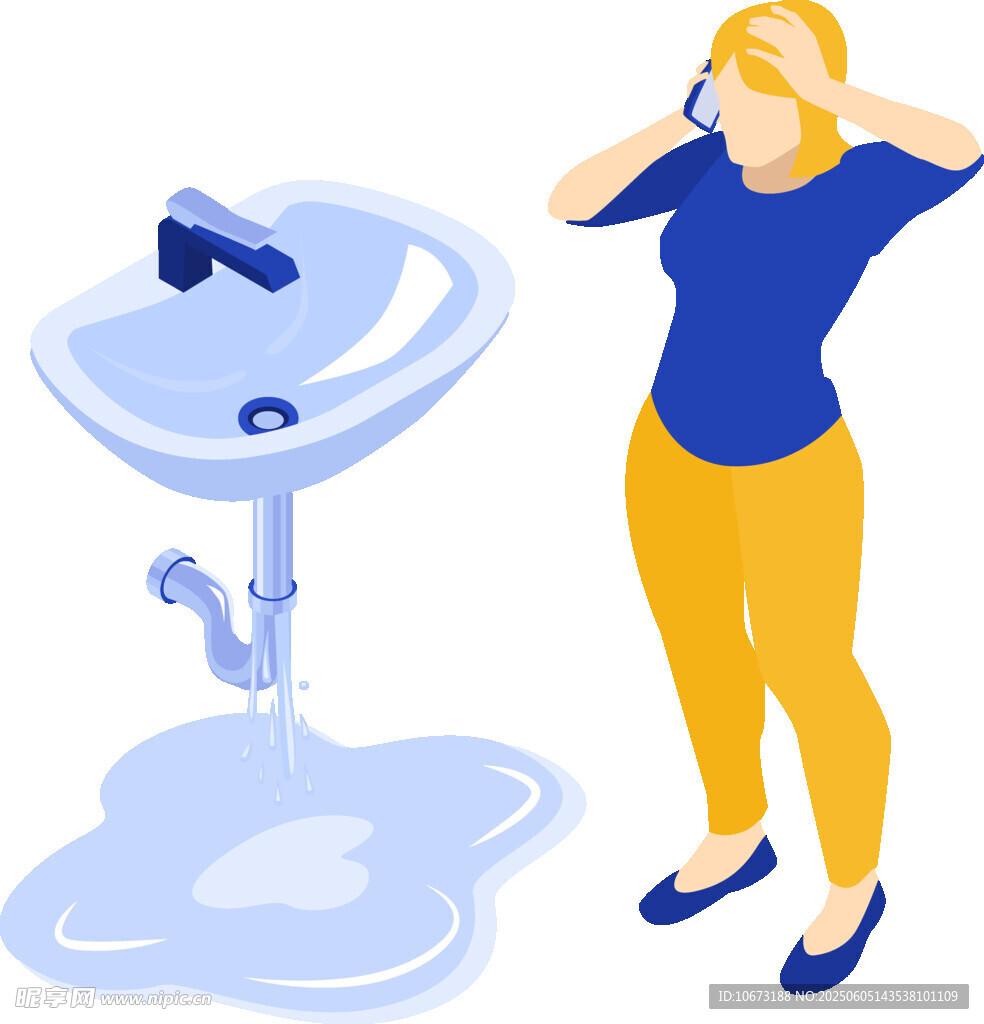 女士面對漏水洗手盆苦惱
