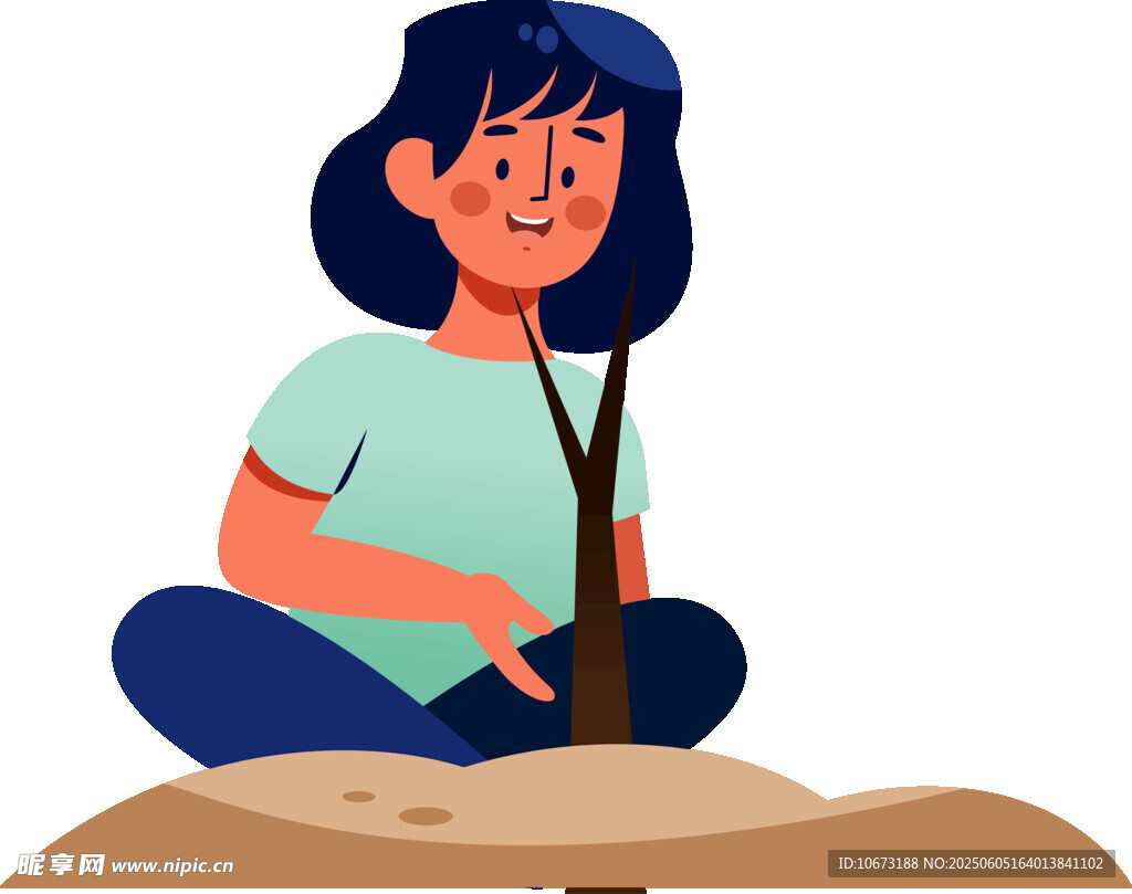 女孩專注地栽種樹苗