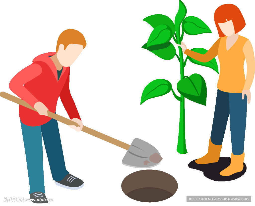 兩人攜手種植綠色植物