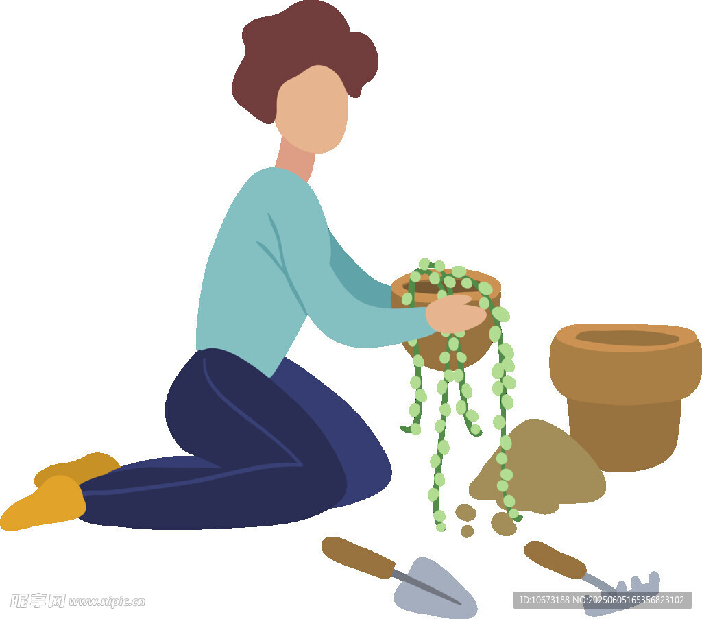 女子專注盆栽綠植養(yǎng)護