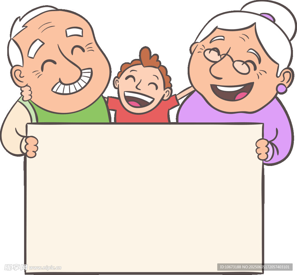 祖孫三人持空白板歡樂圖