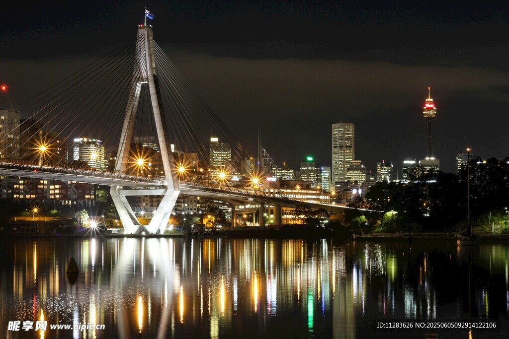 城市夜景橋梁倒影之美