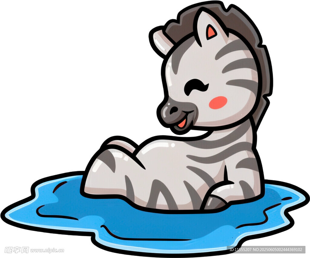 水中休憩的可愛斑馬