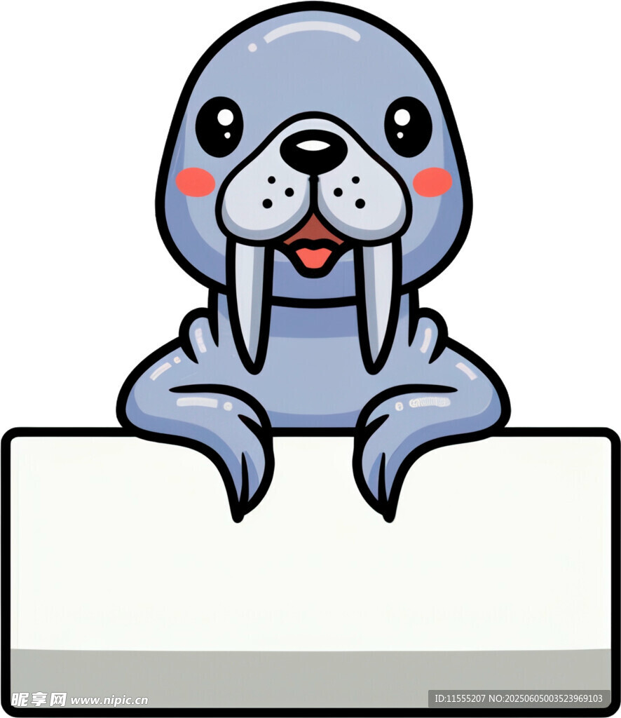 可愛海象舉牌