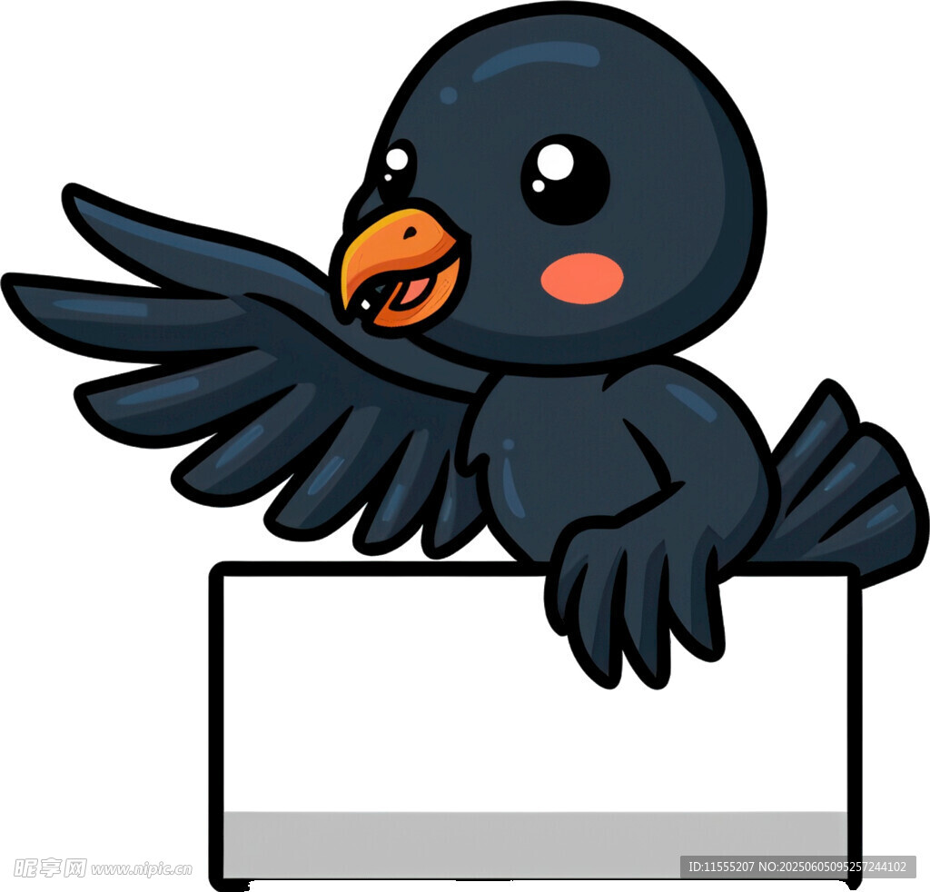 可愛黑鳥持空白標牌